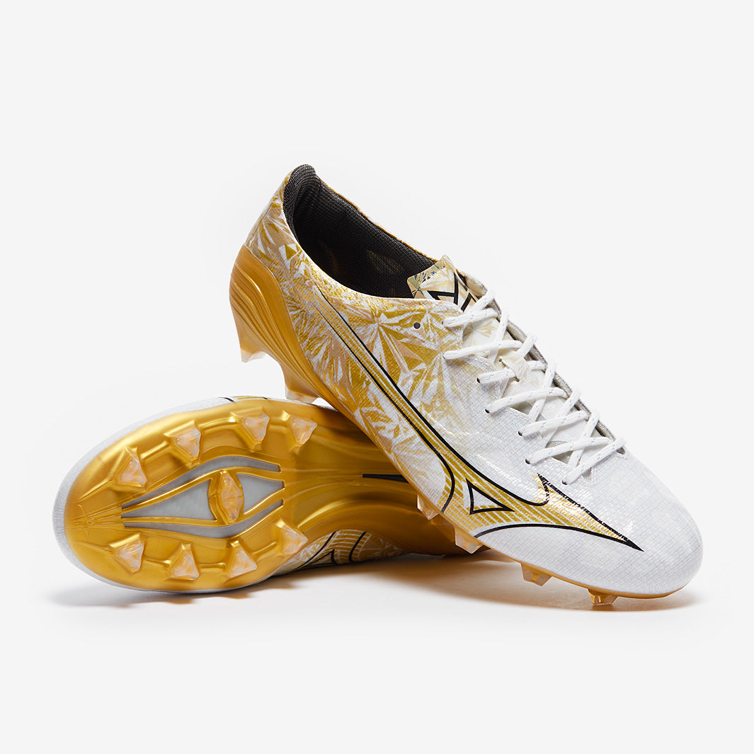 Mizuno Alpha Elite Firm Ground - White/GE Gold/Black - Adult Boots