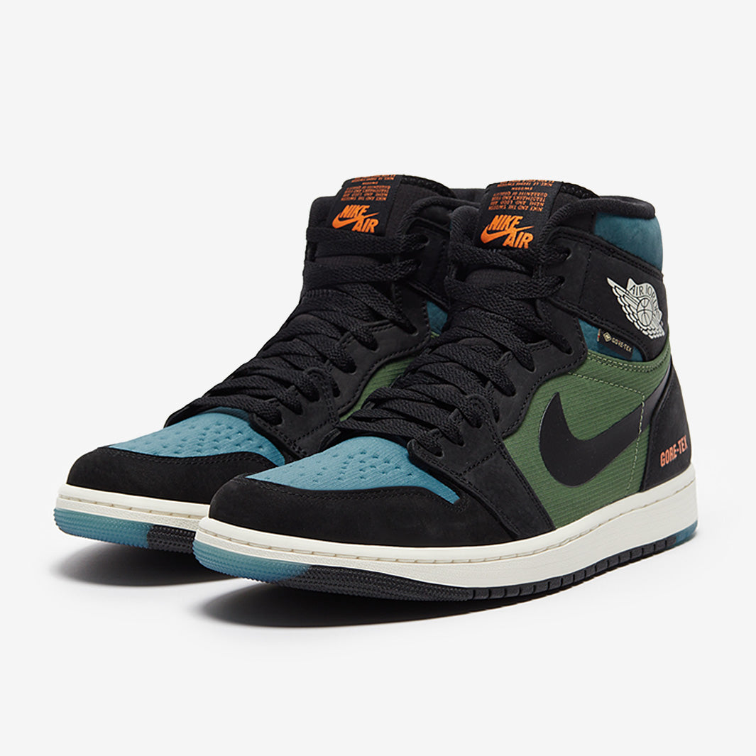 Air Jordan 1 - Black/Sky J Lt Olive/Bright Mandarin - Mens Shoes