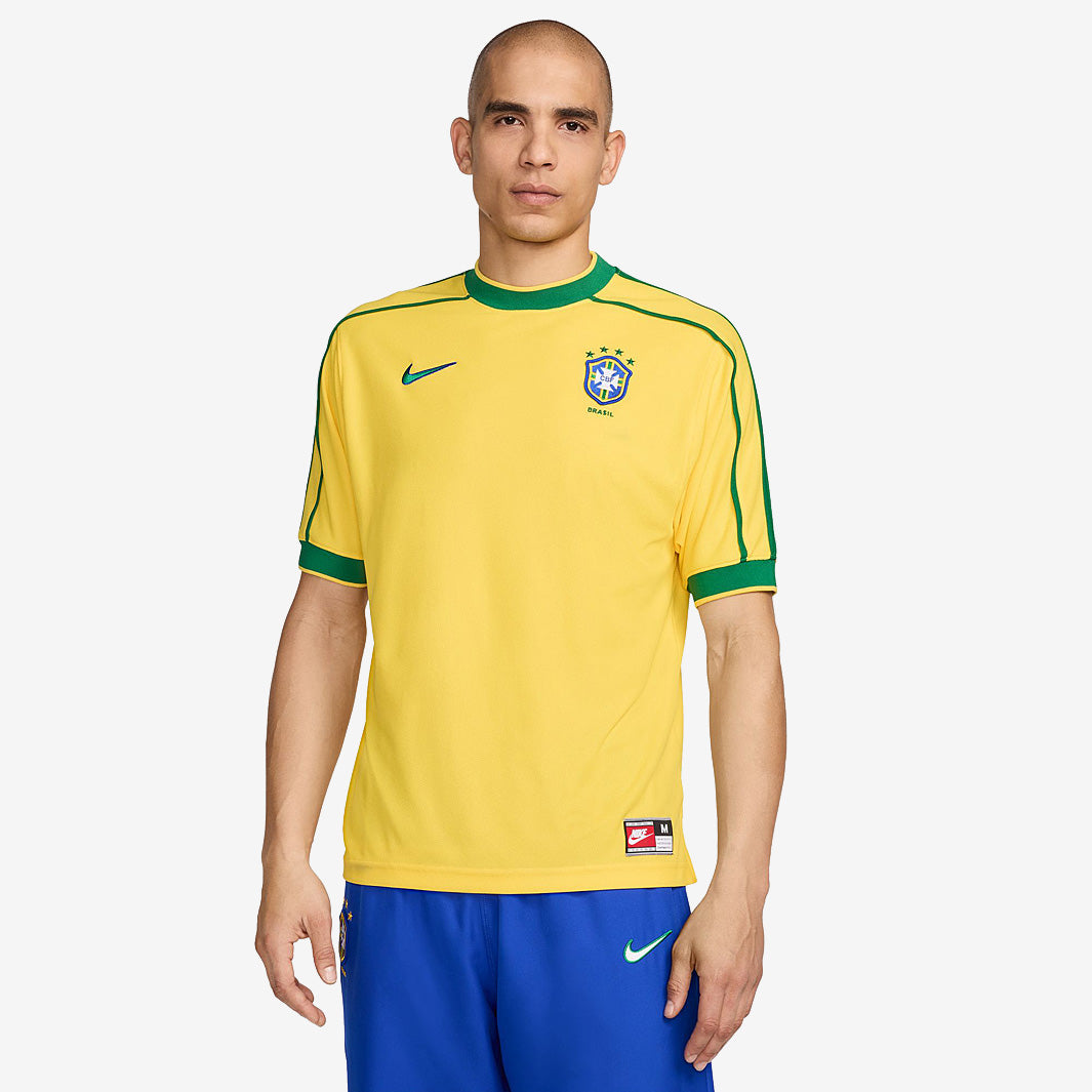 98年 W杯 ブラジル代表 NIKE ユニフォーム UK製 希少 サッカー Nike Brazil Re-Issue 1998 SS Shirt - Varsity Maize/Pine Green