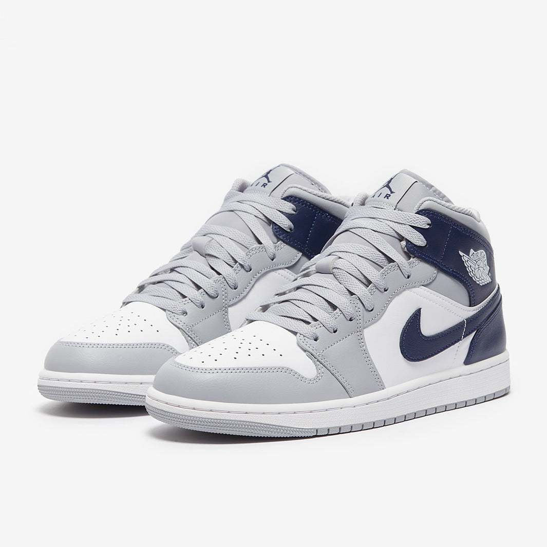Nike Air Jordan 1 Mid ネイビー/グレー Air Jordan 1 Mid - White/Midnight Navy/Wolf Grey - Trainers - Mens