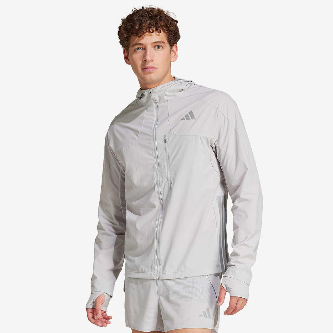 極美品 adidas ADIZERO 駅伝 超軽量ランニングジャケット グレー adidas adizero Ekiden Jacket - Grey Two - Mens Clothing