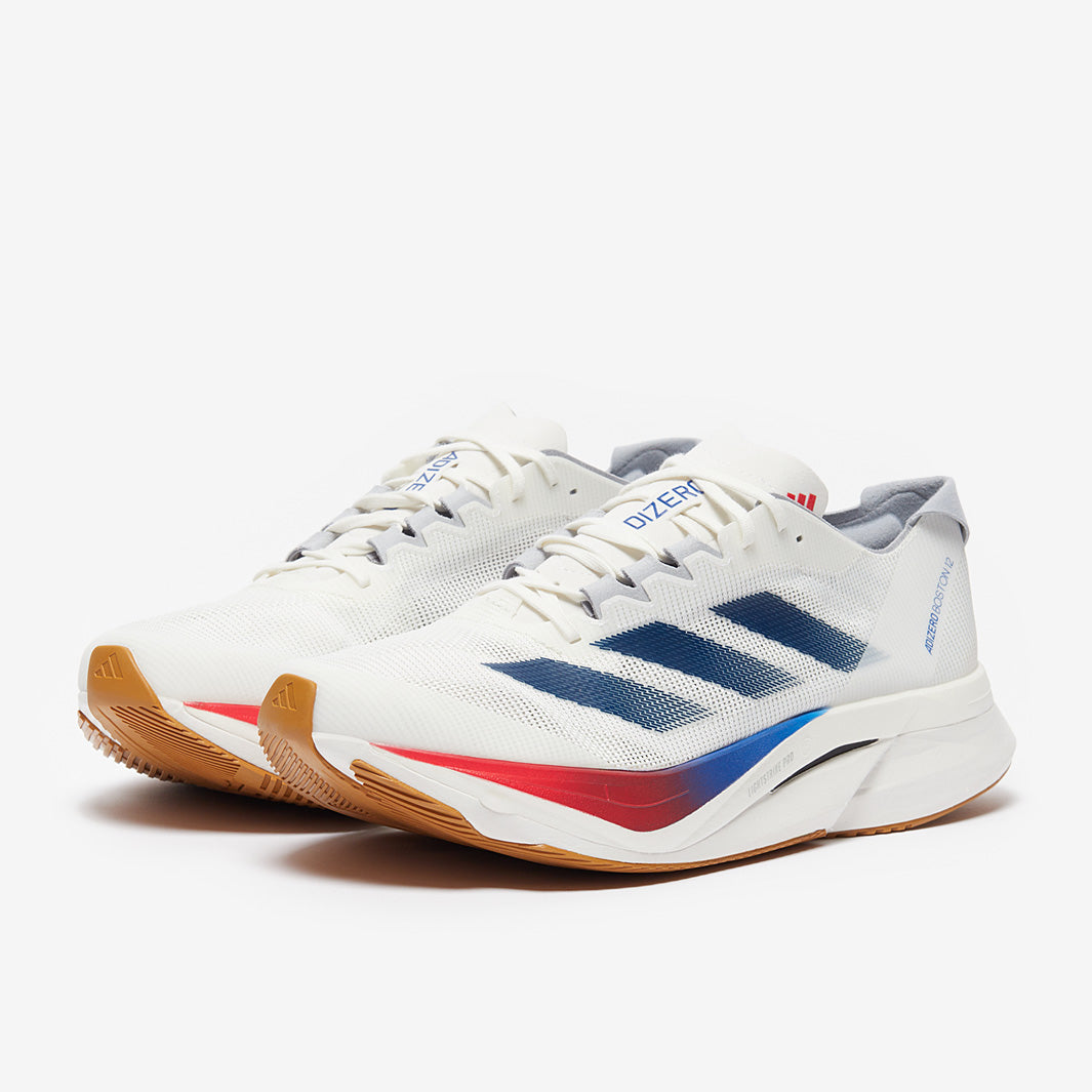 adidas adizero Boston 12 - Core White/Dark Blue/Pure Ruby - Mens Shoes