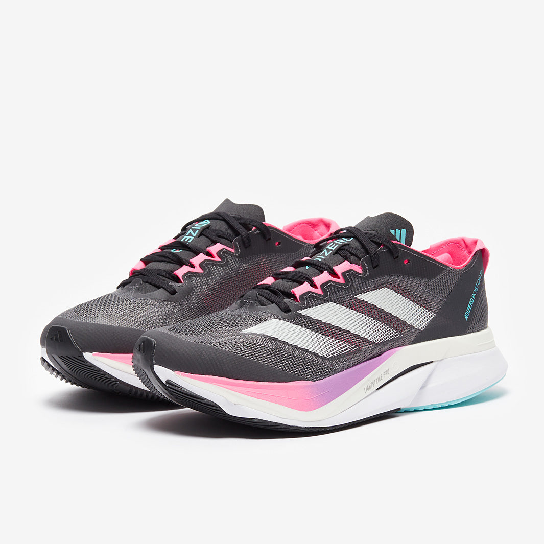 adidas Womens adizero Boston 12 - Grey Five/Crystal Jade/Lucid Pink - Womens  Shoes