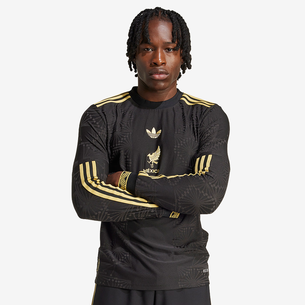 adidas Originals Mexico 2025 Gold LS Shirt - Black - Mens Replica