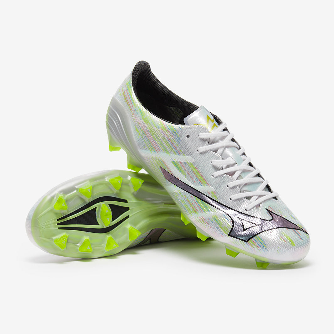 Mizuno Alpha II Elite FG - White/Silver Iridiscent/Black - Adult Boots