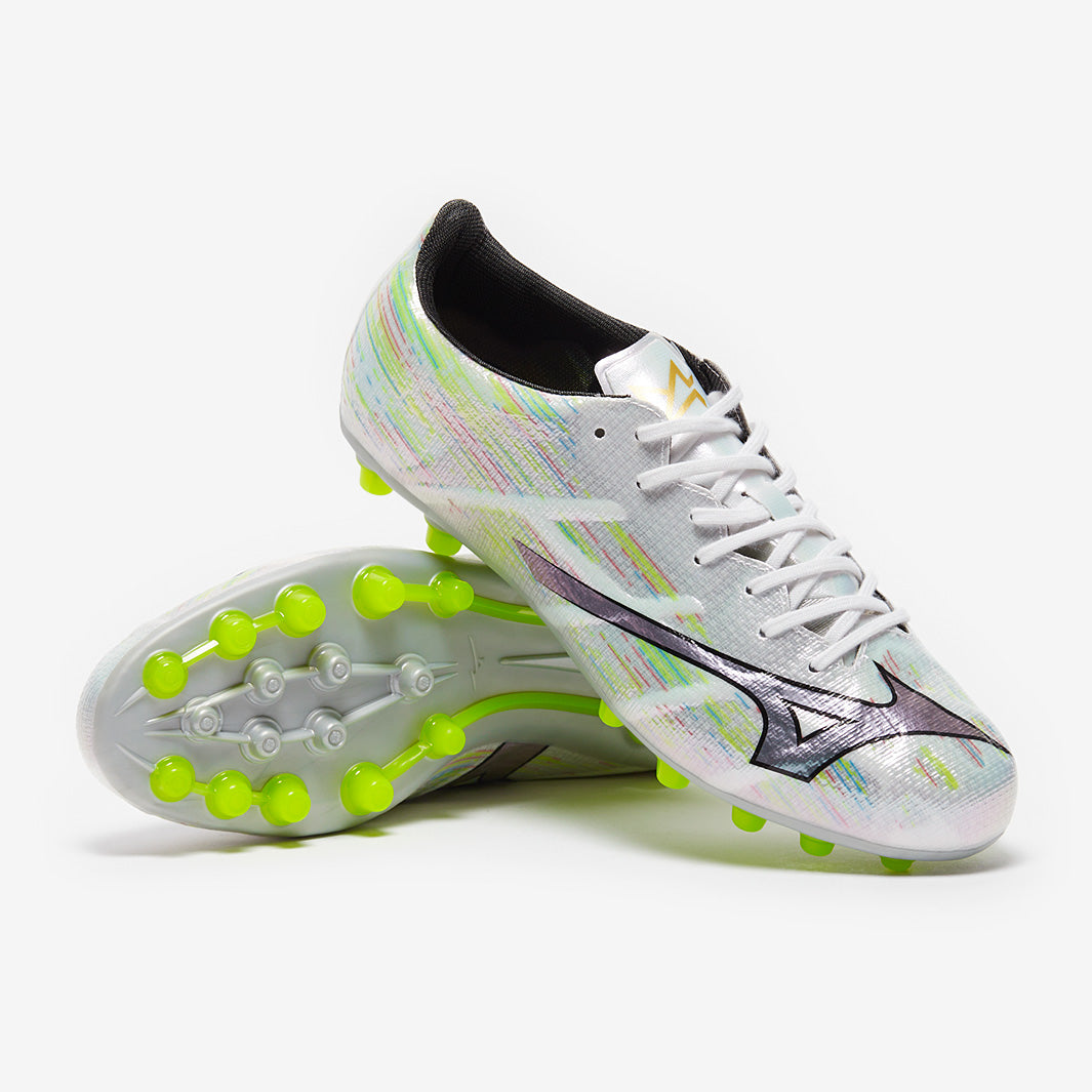 Mizuno Alpha II Elite AG - White/Silver Iridiscent/Black - Adult Boots