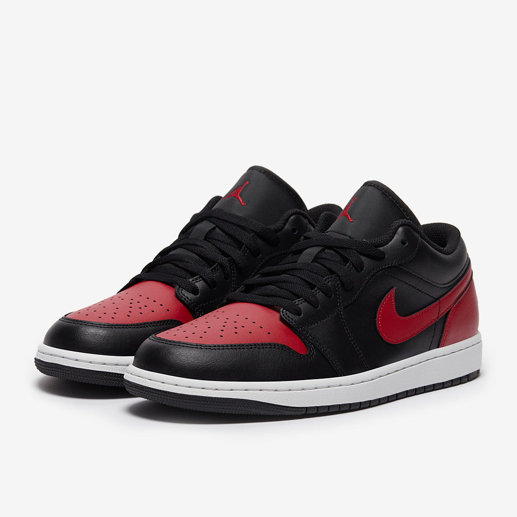 varsity red white jordan low black white