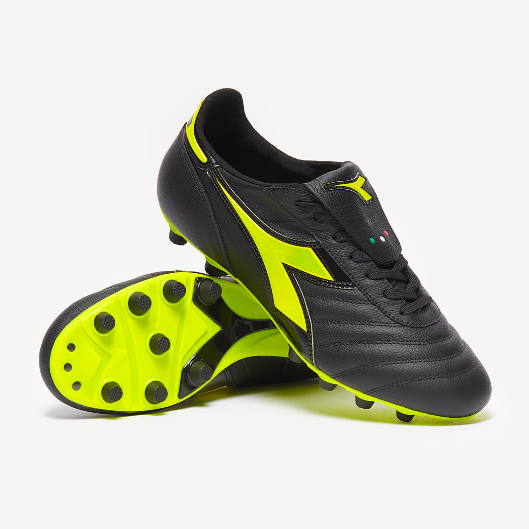 Diadora Brasil Made in Italy OG FG - Black/Fluo Yellow - Adult Boots