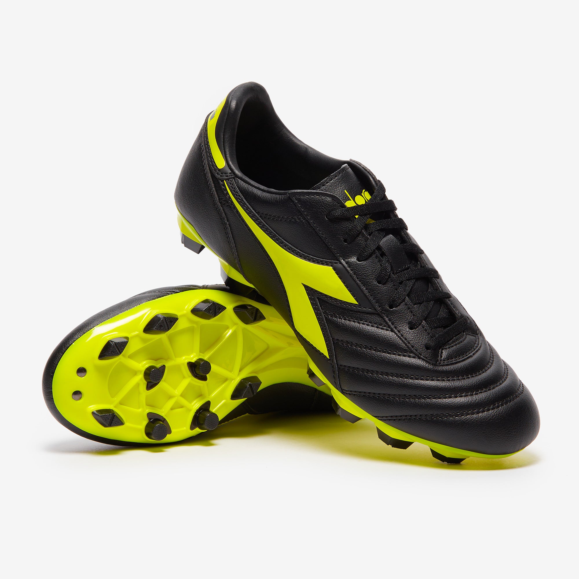 Diadora Brasil Academy FG - Black/Fluo Yellow - Adult Boots