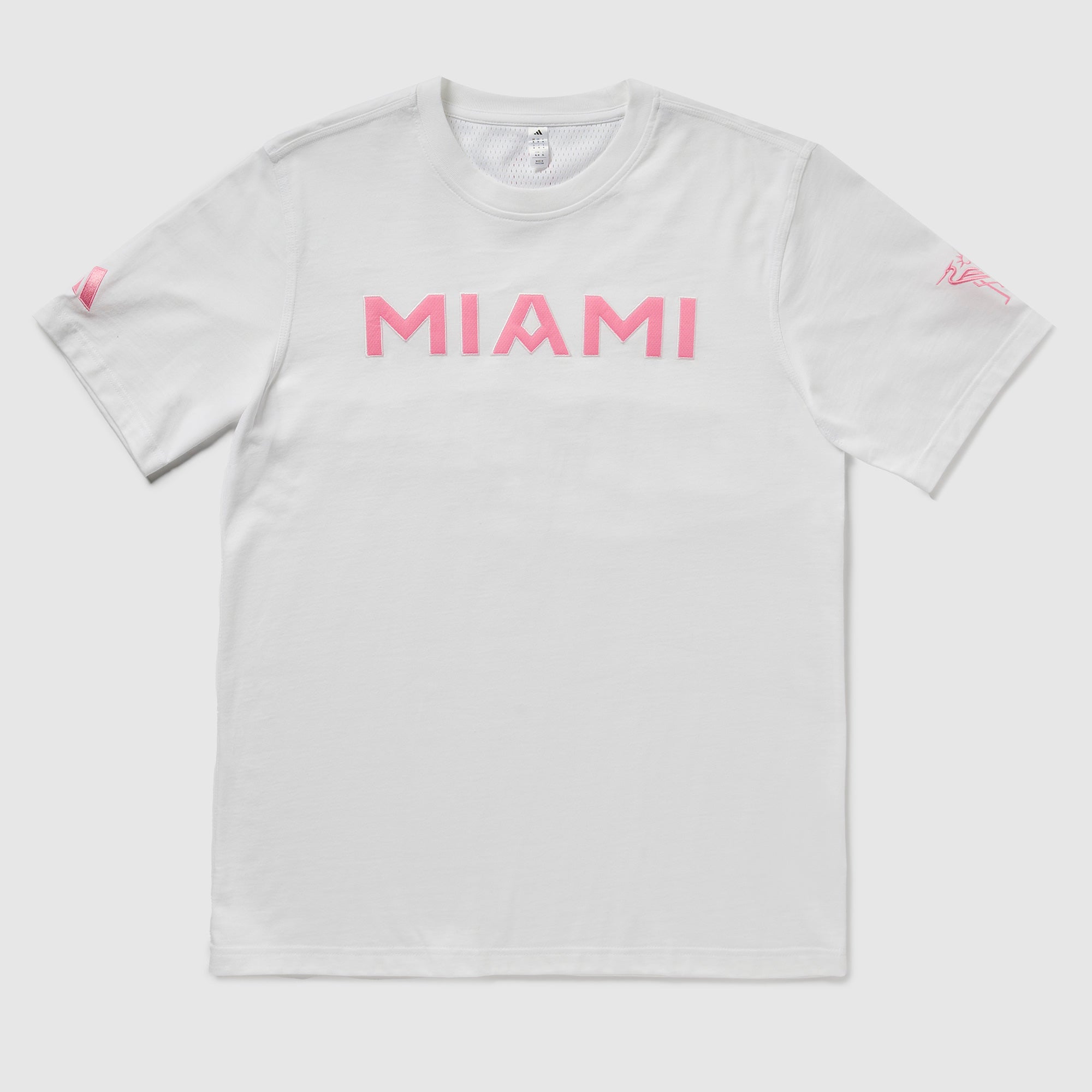 新品　2026 アドミラルホワイトTシャツ（ピンクストライプ） adidas Inter Miami 2026 Baseball Shirt - White/Bliss Pink - Mens