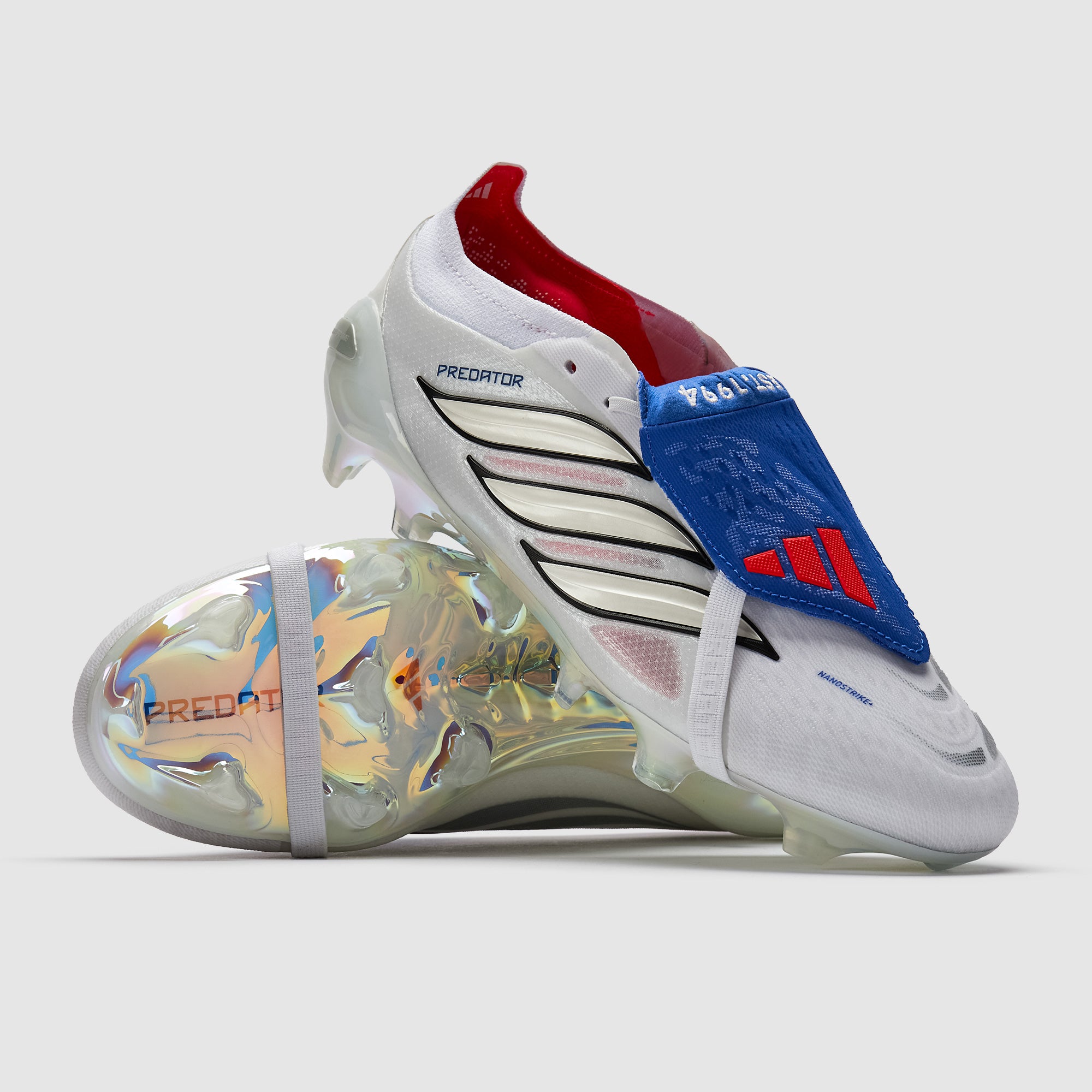 adidas Predator ホワイト/ブルー サッカーシューズ adidas Predator Elite Tongue Firm Ground - Ftwr White/Zero Met