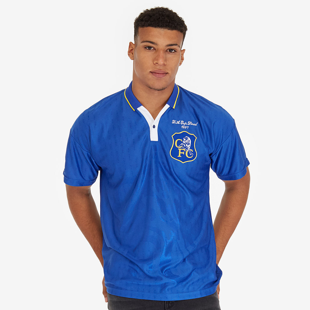 Score Draw Retro Chelsea 1997 FA Cup Final Shirt - Mens Replica