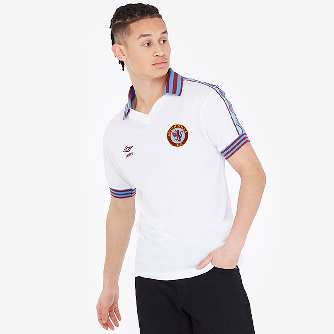 80's Vintage UMBRO アストンヴィラF.C. ポロ Tシャツ Score Draw Retro Aston Villa 1980 Umbro Away Shirt - White - Mens
