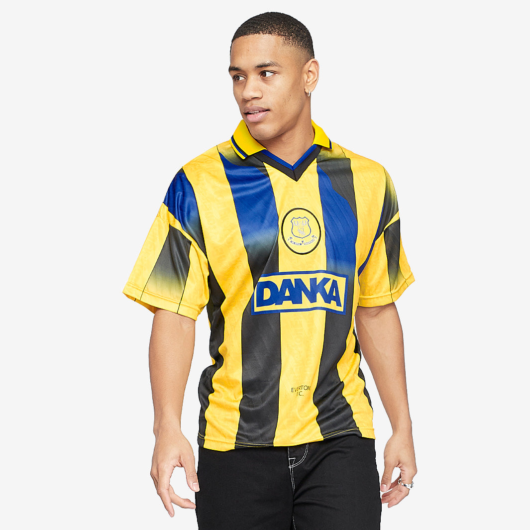 Score Draw Everton 1996 Away Shirt - Yellow/Black/Blue - Mens Replica