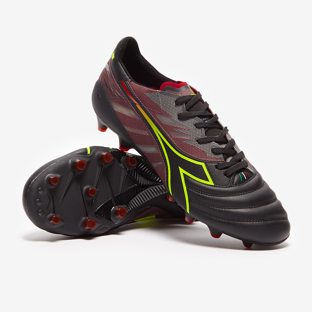 Diadora Veloce SL Elite FG - Black/Yellow Fluo/Red - Mens Boots
