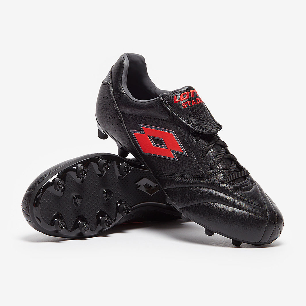 Lotto Stadio 200 III FG - All Black/Flame Red - Mens Boots