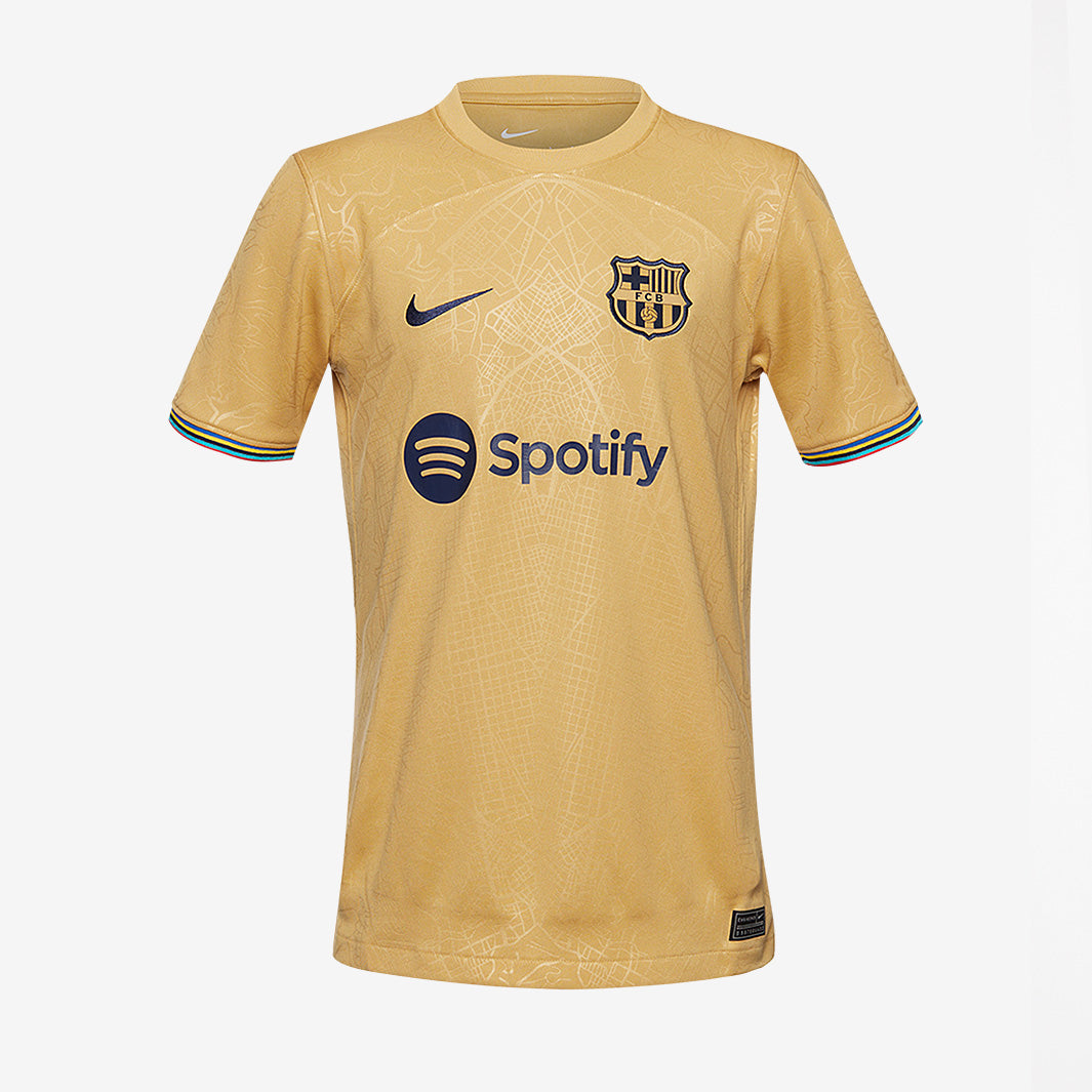 美品　Nike FC Barcelona Mサイズユニフォーム　ゴールド Nike FC Barcelona 22/23 Kids Away Stadium SS Shirt With Sponsor