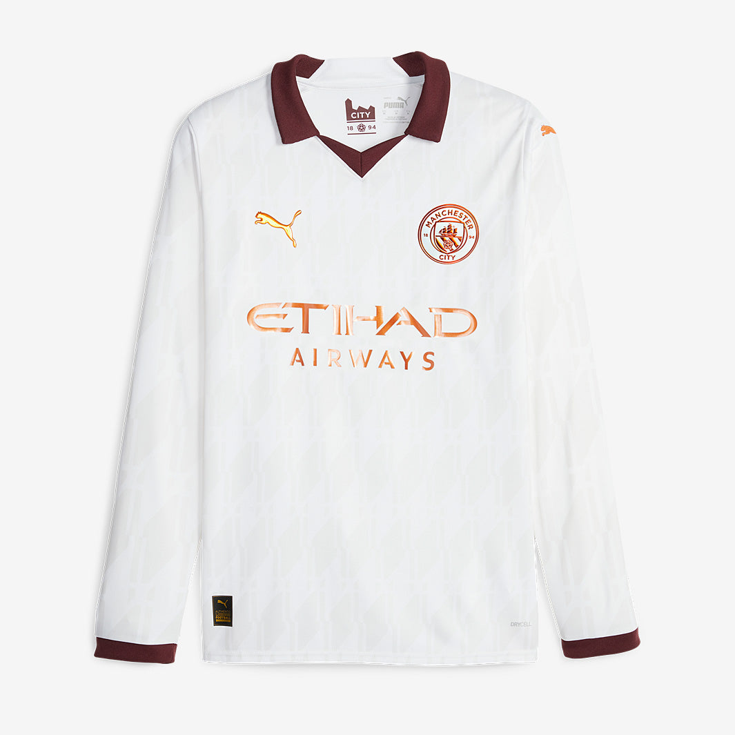 Puma Manchester City 23/24 LS Away Shirt - Puma White/Aubergine