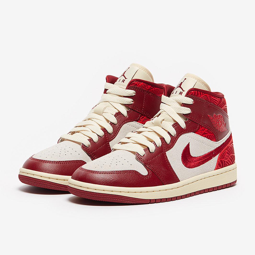 Womens Air Jordan 1 Mid SE - Team Red/University Red/Sail/Muslin