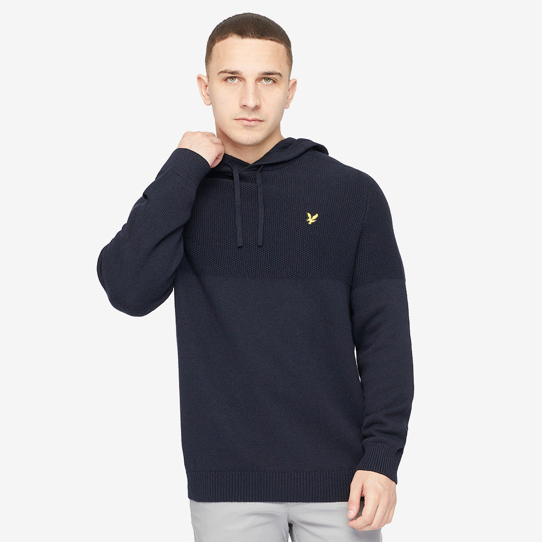 Lyle & Scott Seed Stitch Knitted Hoodie - Dark Navy - Mens Clothing