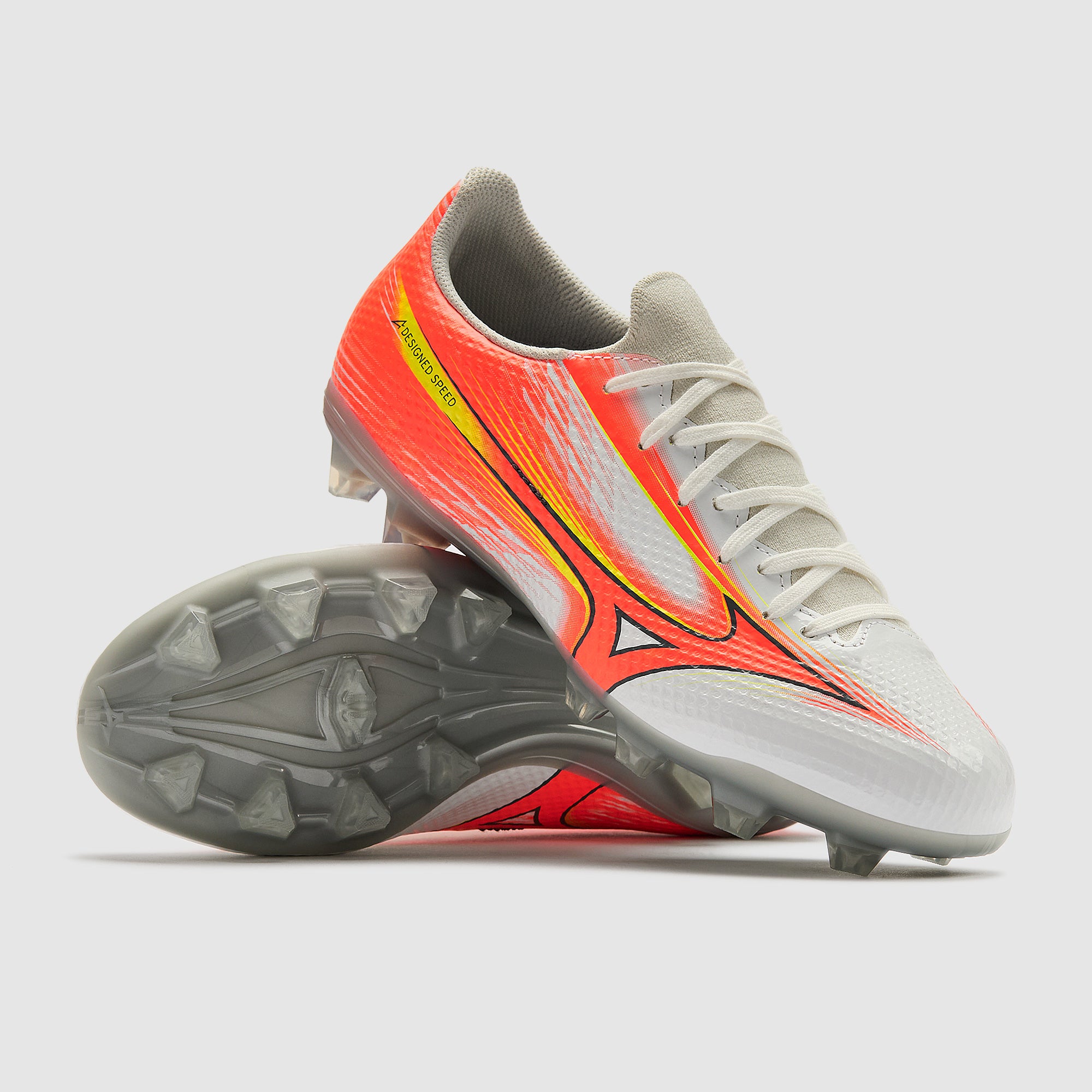 Mizuno Kids Alpha III Select Firm Ground - White/Lava Orange