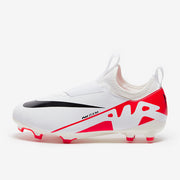 White football boot with red and black accents on a white background