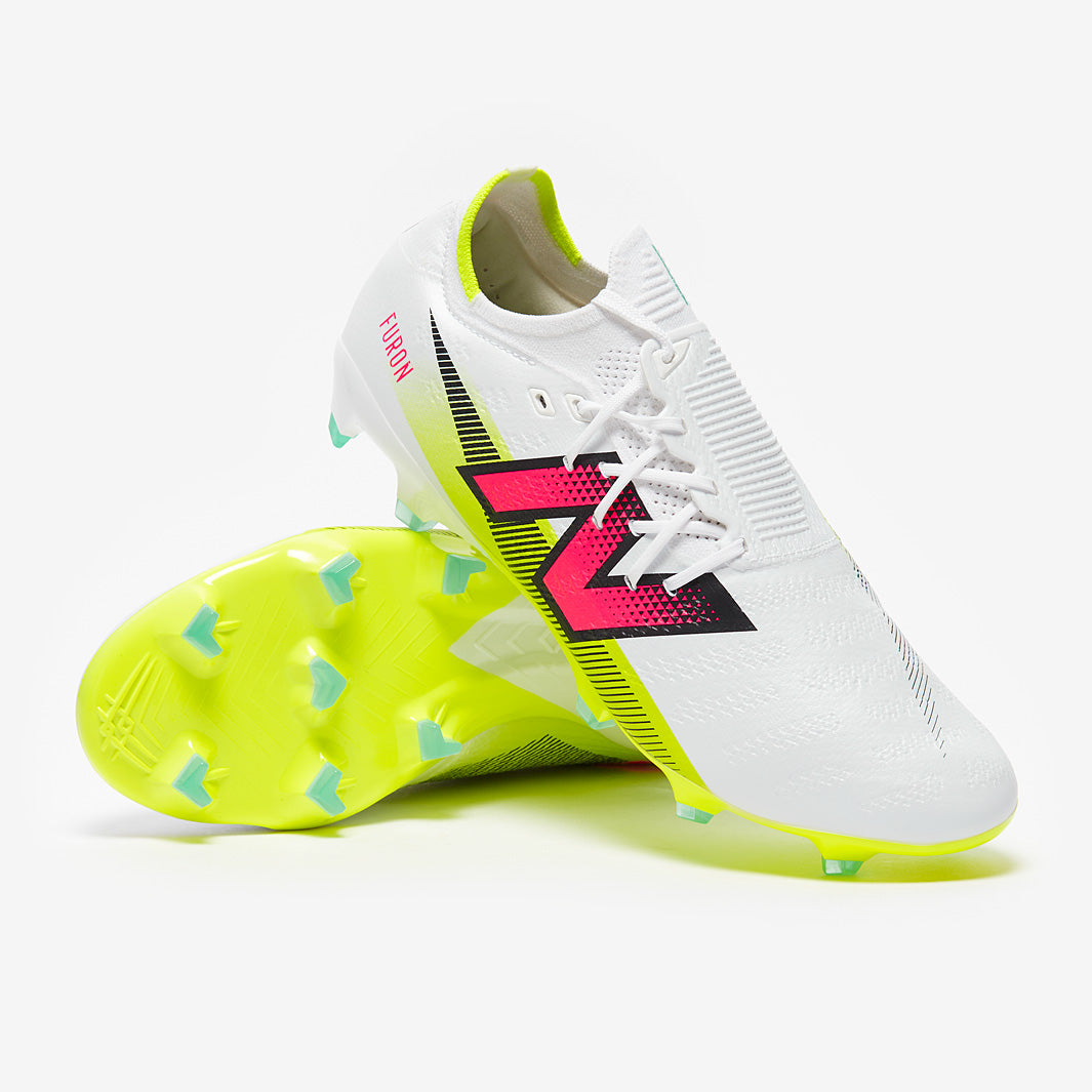 New Balance Furon V7+ Pro Firm Ground - White/Pink/Lime - Adult Boots