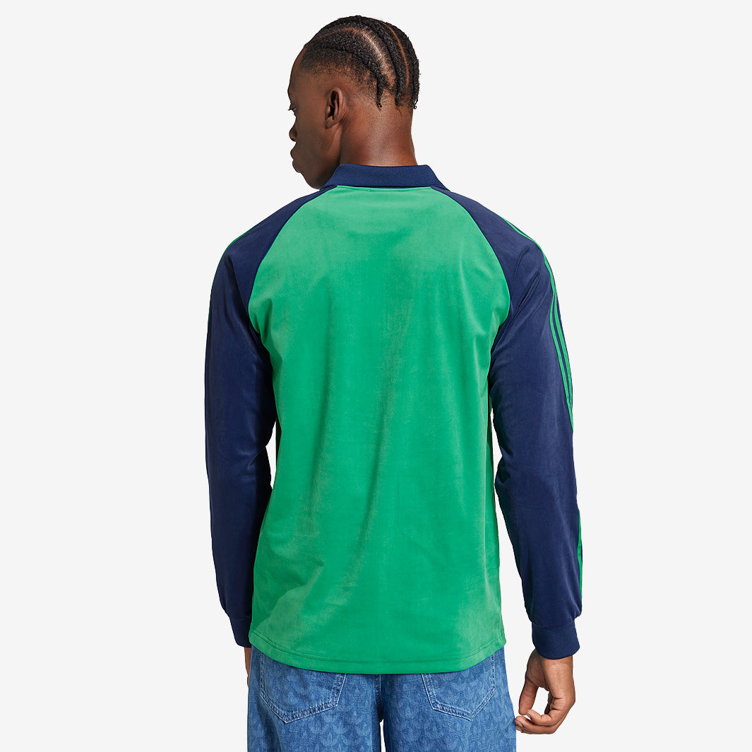adidas Originals Velour Long Sleeve Polo Shirt - Green/Night