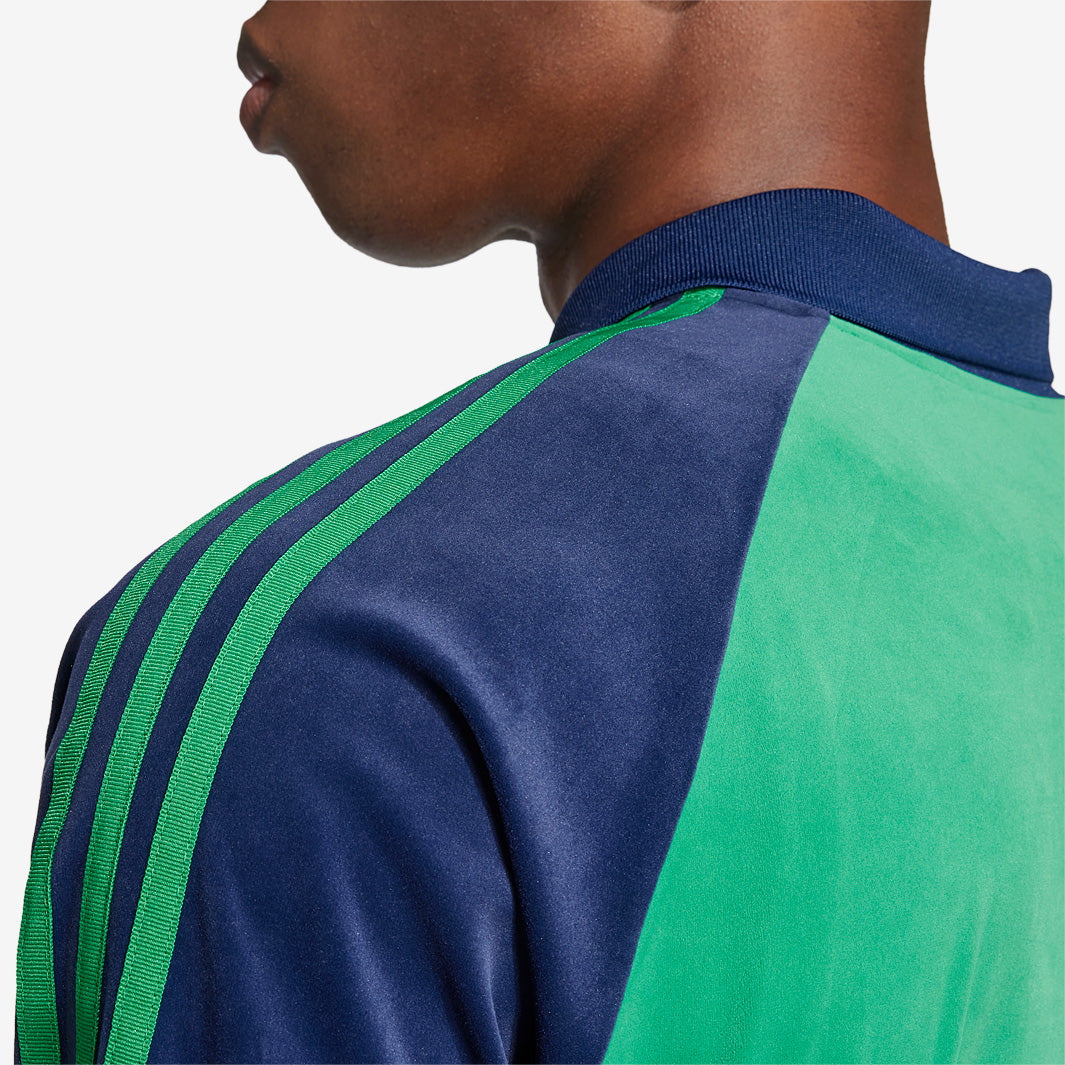 adidas Originals Velour Long Sleeve Polo Shirt - Green/Night