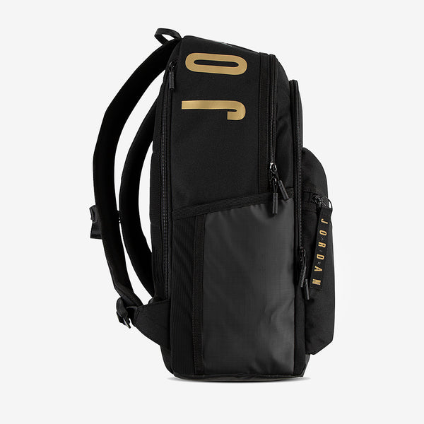black leather jordan backpack with gold plate on front Diamond Whether youre hitting the field or heading to the gym Jordan 12 Backpack Black Gold