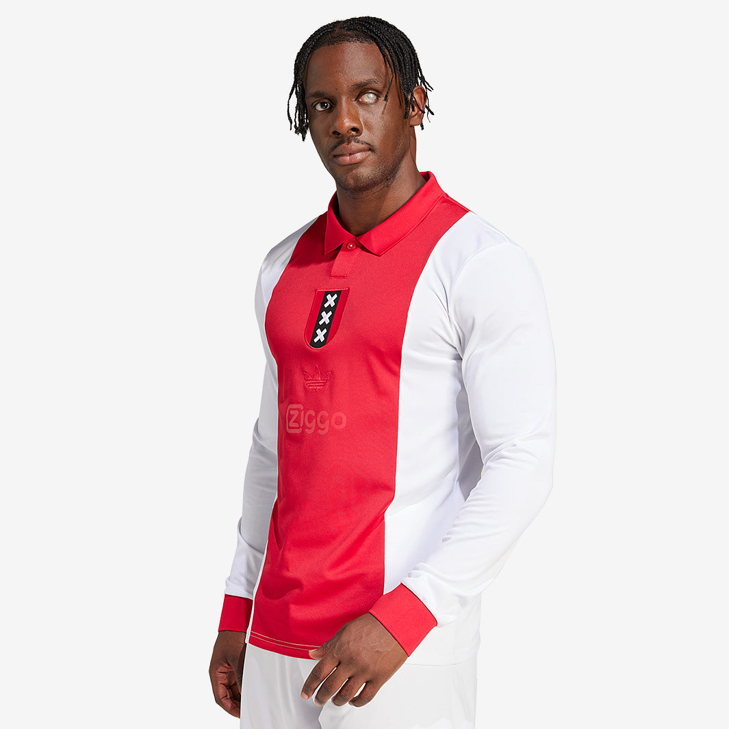 adidasoriginals AJAX アヤックス 長袖シャツ M 赤/白 adidas Originals Ajax 125th Anniversary Shirt - White - Mens Replica