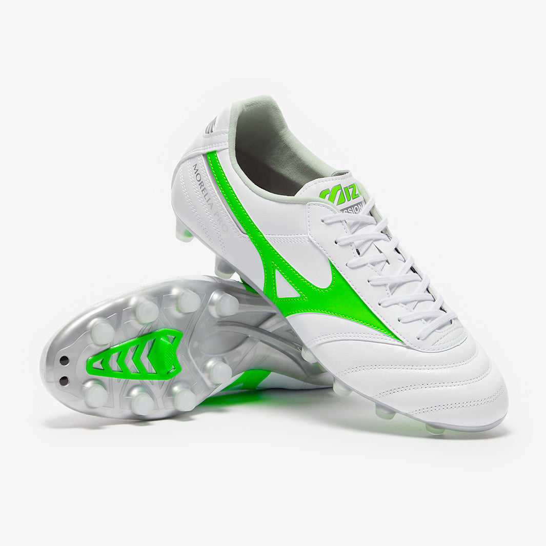 Mizuno Morelia Neo IV Pro FG - White/Neon Green/Cool Gray - Adult