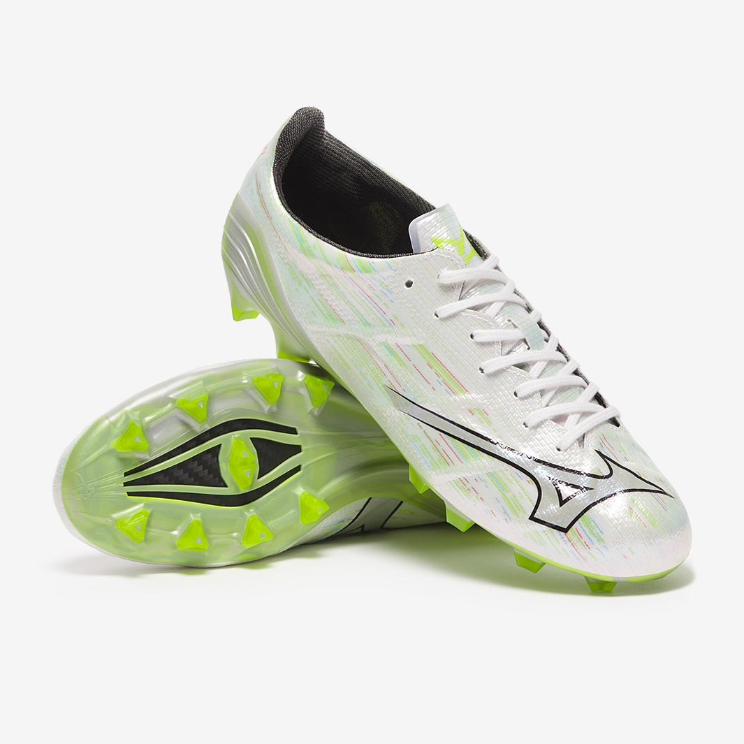 Mizuno Alpha II Elite FG - White/Silver Iridiscent/Black - Adult Boots