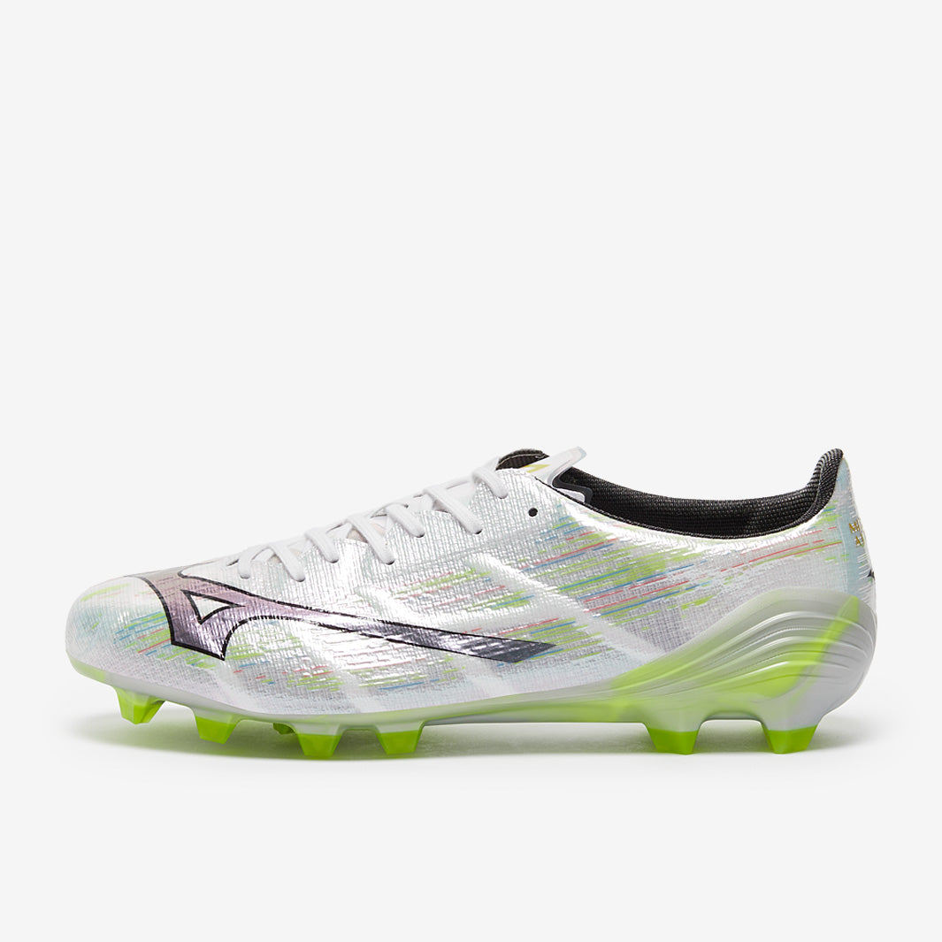 Mizuno Alpha II Elite FG - White/Silver Iridiscent/Black - Adult Boots