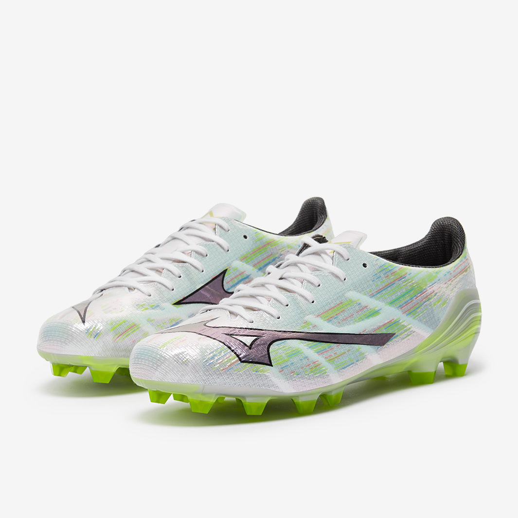 Mizuno Alpha II Elite FG - White/Silver Iridiscent/Black - Adult Boots