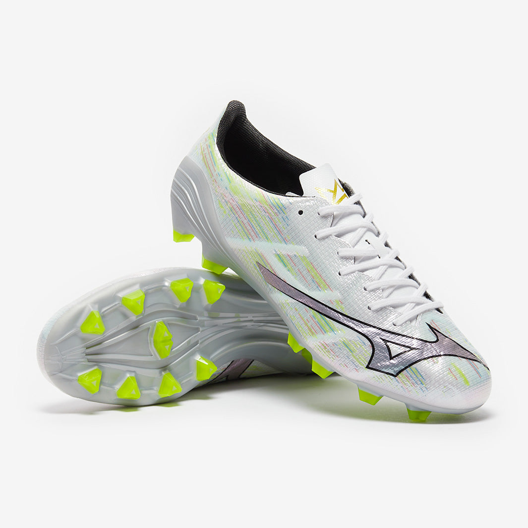 Mizuno Alpha II Elite FG - White/Silver Iridiscent/Black - Adult Boots
