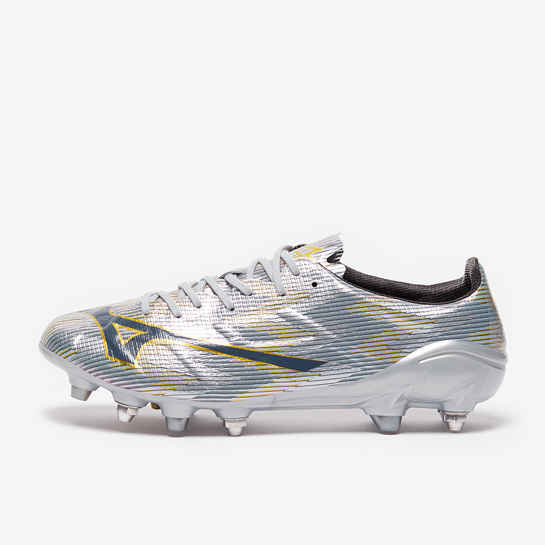 Mizuno サッカーシューズ シルバー Made in Japan Mizuno Alpha II Made in Japan SG - Galaxy Silver/Gold/Gold - Adult