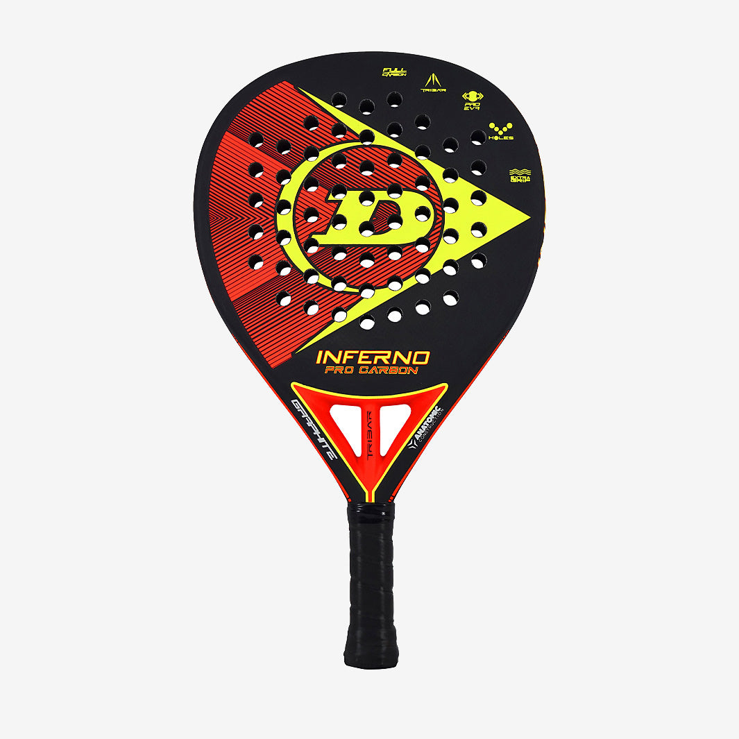 Dunlop Inferno Pro Carbon HL Padel Racket - Black/Yellow/Red - Adult ...