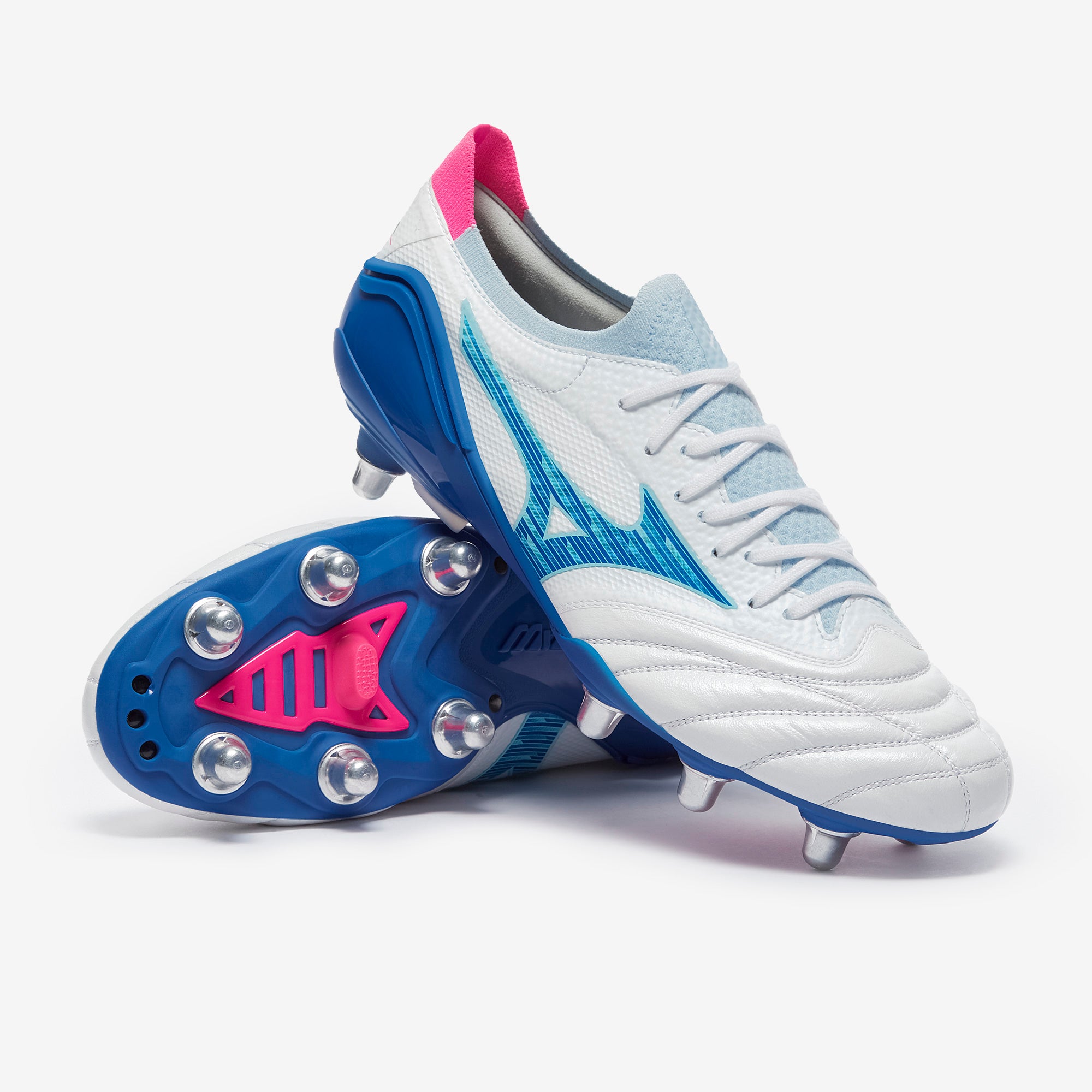 Bright Color Rugby Boot Mizuno Morelia Neo IV B Elite SI Rugby Boots - White/Tanager Turquoise ...