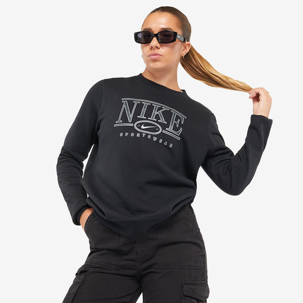 Nike Sportswear Womens Club Fleece Crew-Neck Sweatshirt - Black - Tops - Womens  Clothing