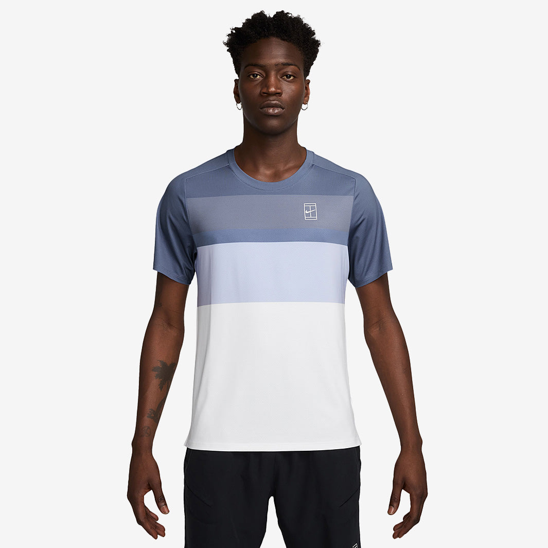 Nike Court Advantage Short Sleeve Tennis Top - World Indigo/White