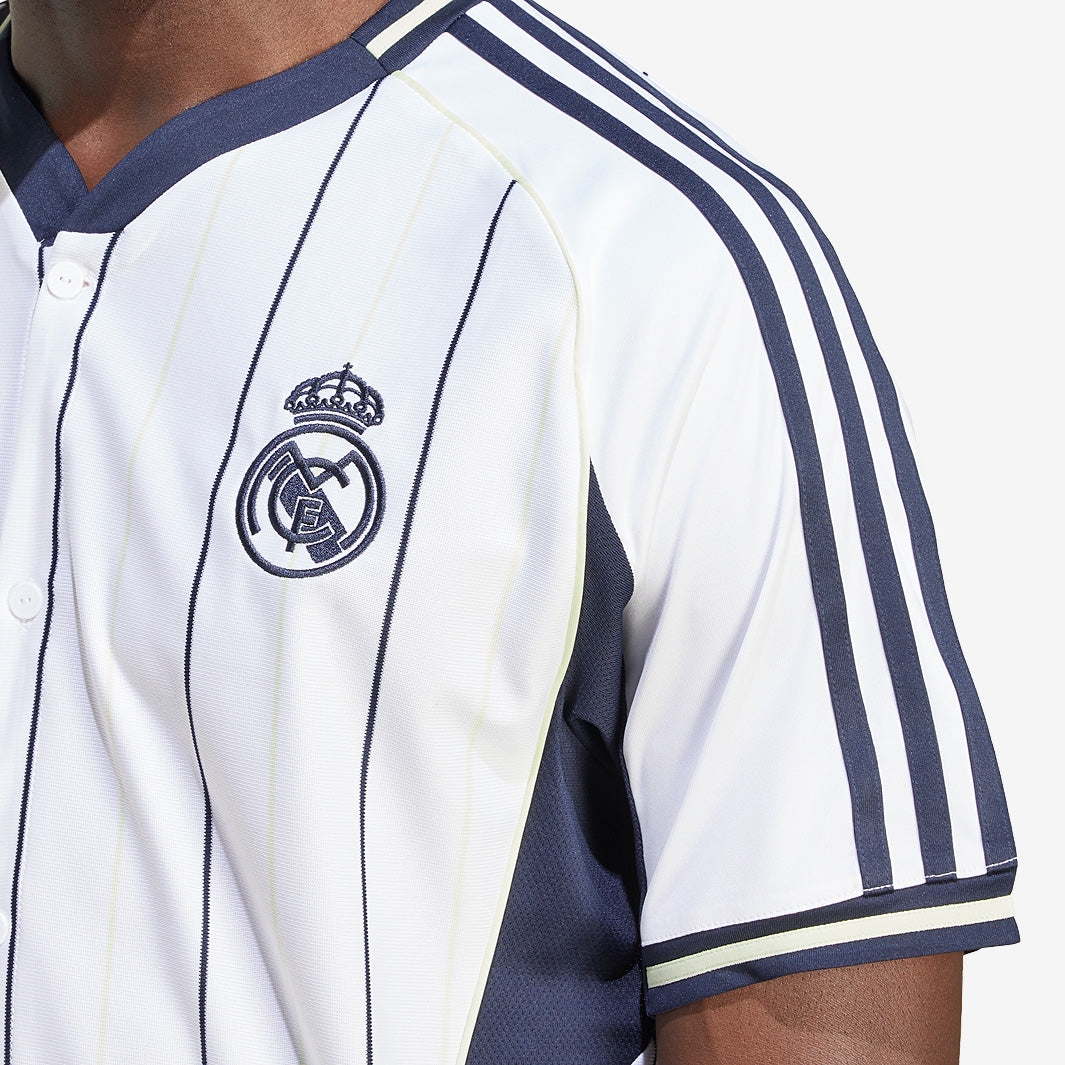 adidas Real Madrid Baseball Shirt - White/Legend Ink - Mens Replica