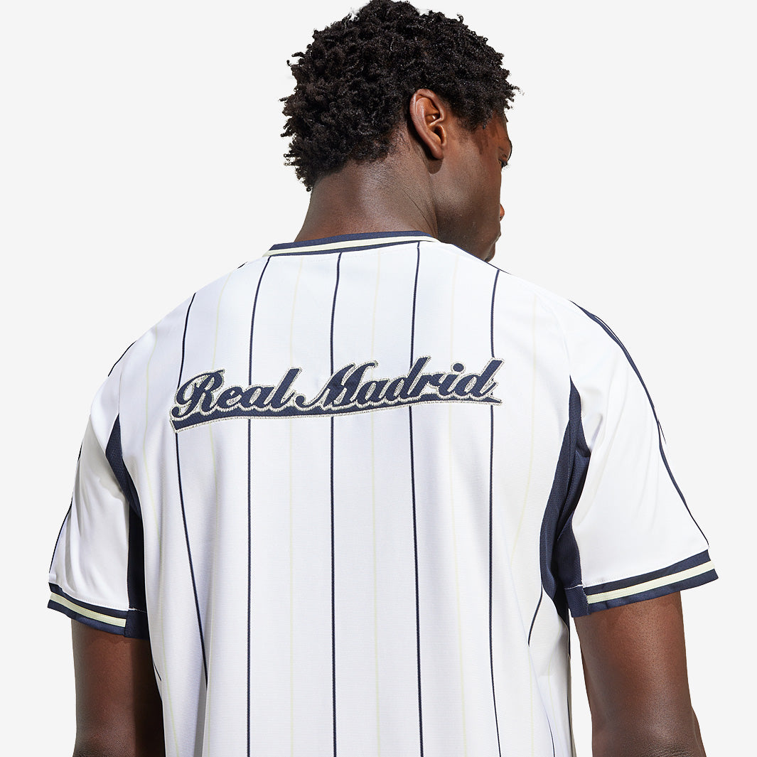 adidas Real Madrid Baseball Shirt - White/Legend Ink - Mens Replica