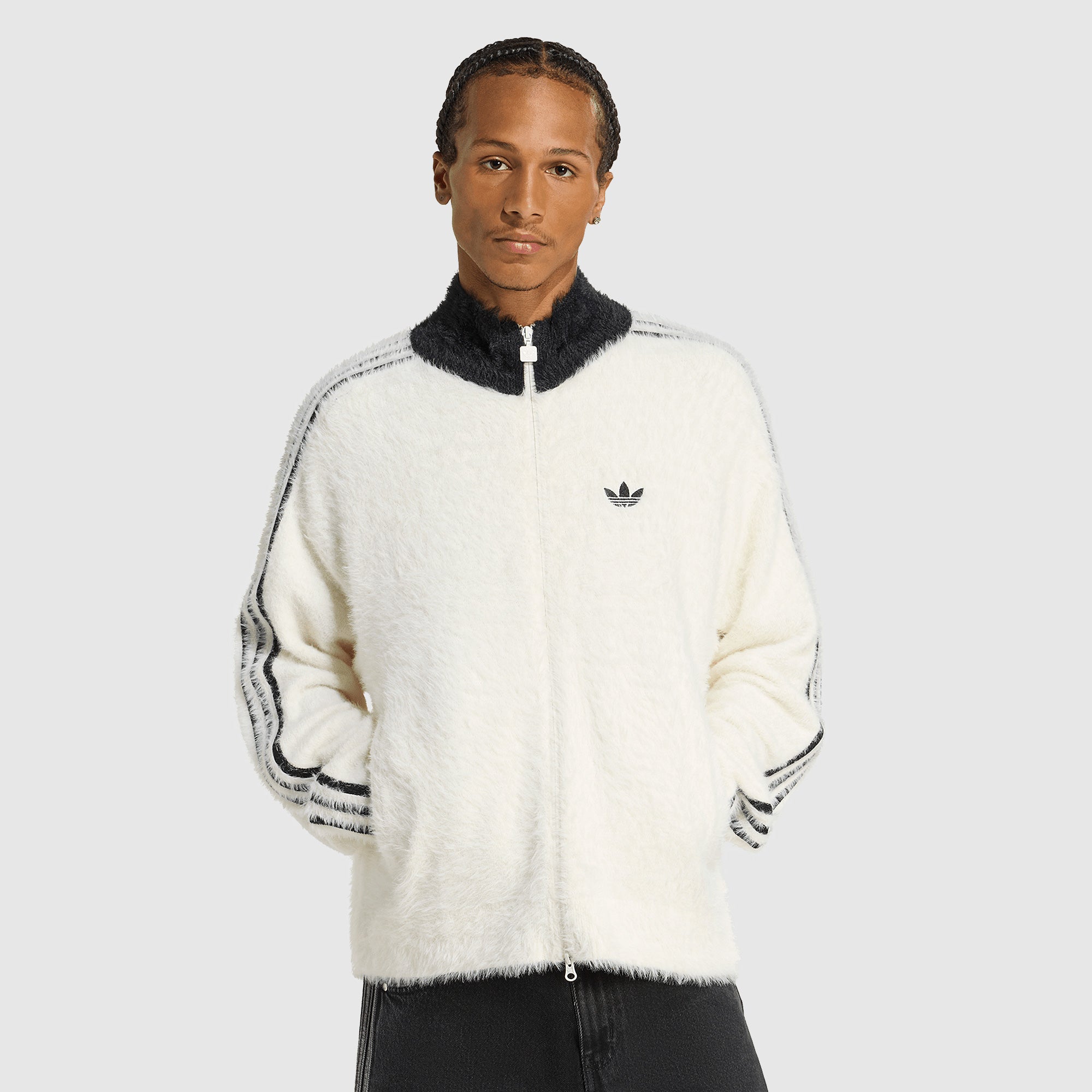 adidas Originals Faux Mohair Classic Track Top - Off White/Black