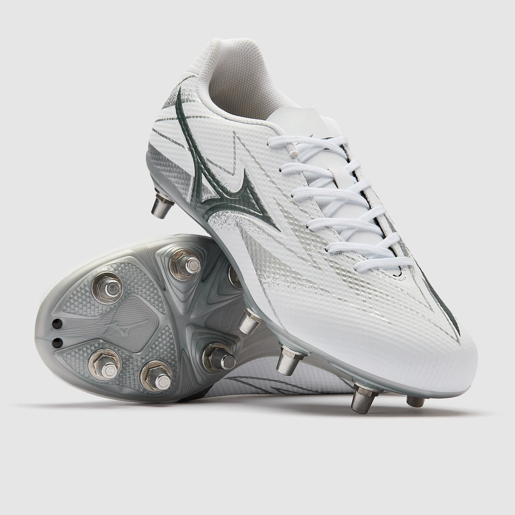Mizuno Waitangi Pro Rugby Boots - White/Metalic Gray - Adult Boots