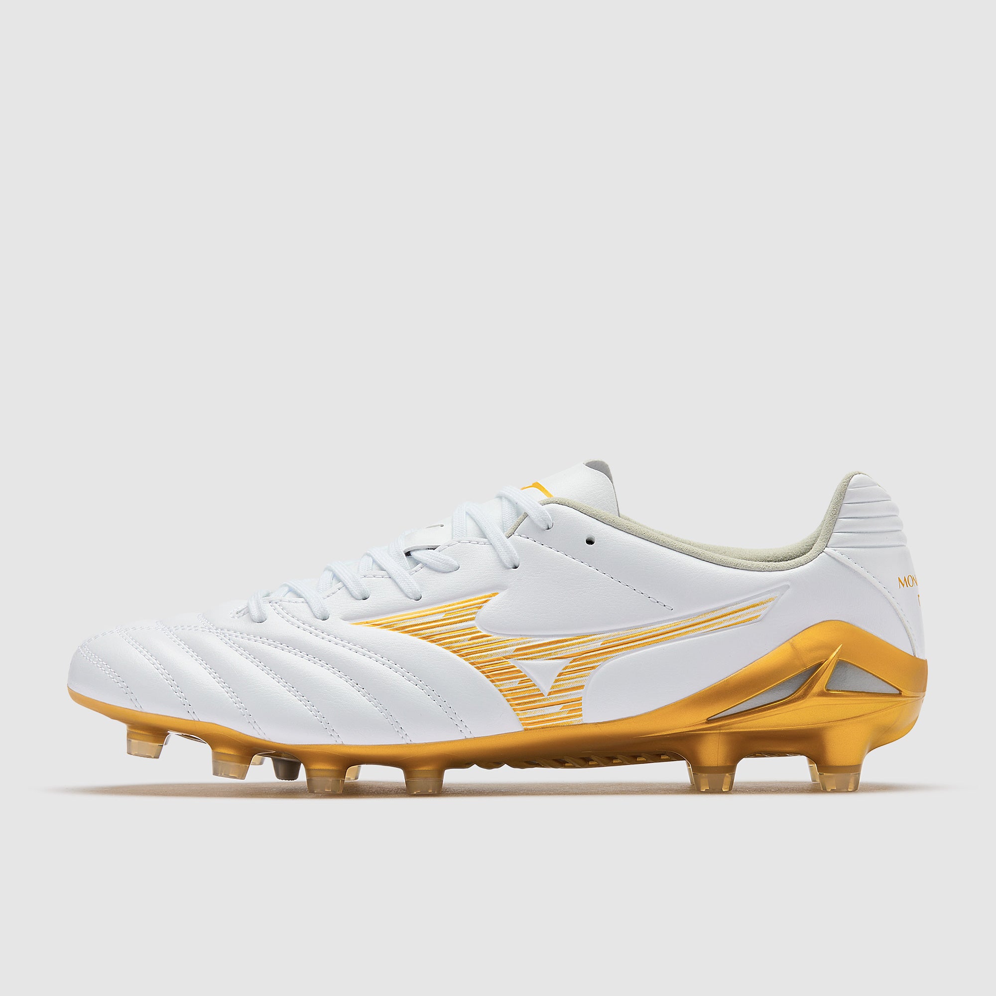 Mizuno Monarcida Neo III Pro Firm Ground - White/MP Gold - Adult Boots