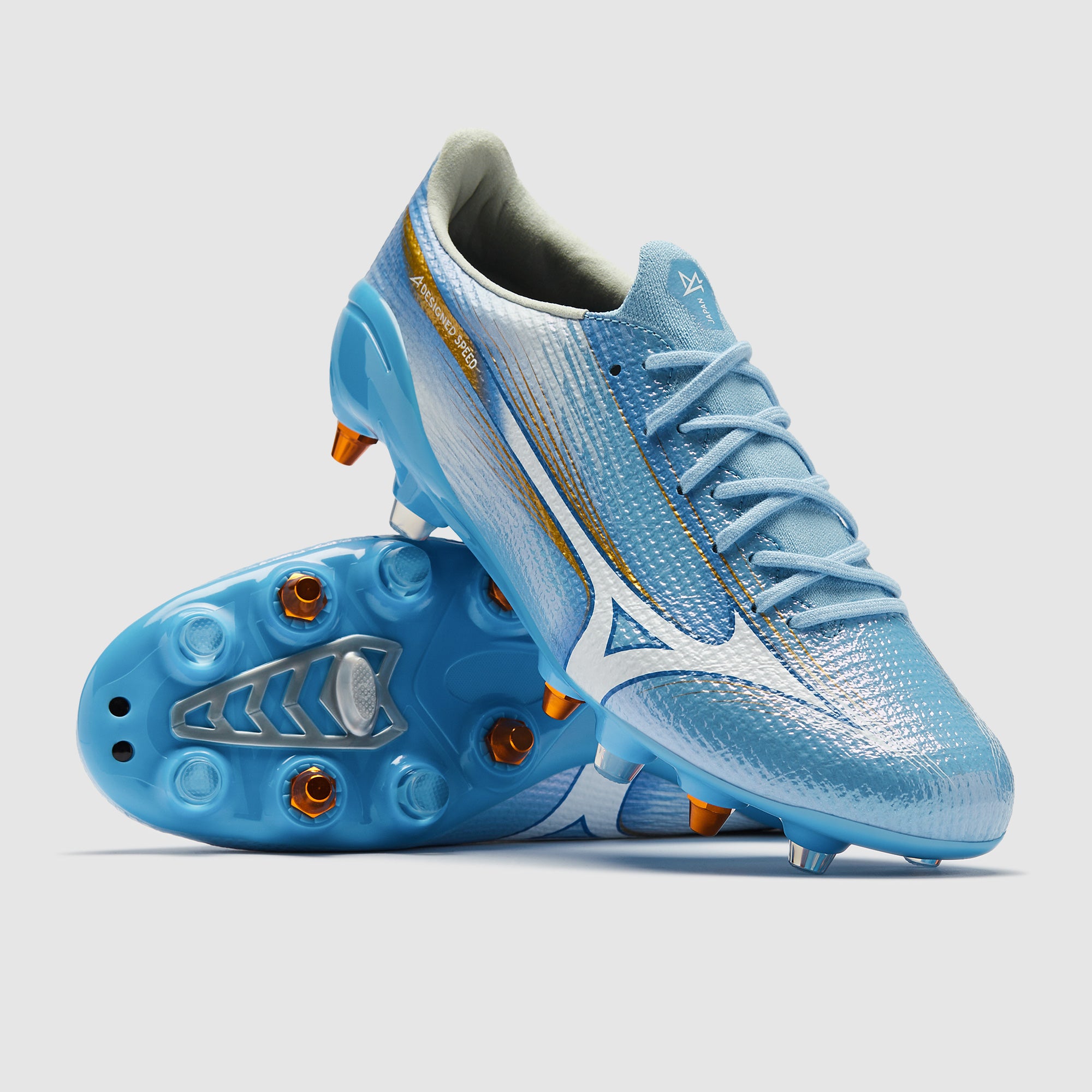 Mizuno Alpha III Elite Mix Soft Ground - Celeste/White - Adult Boots