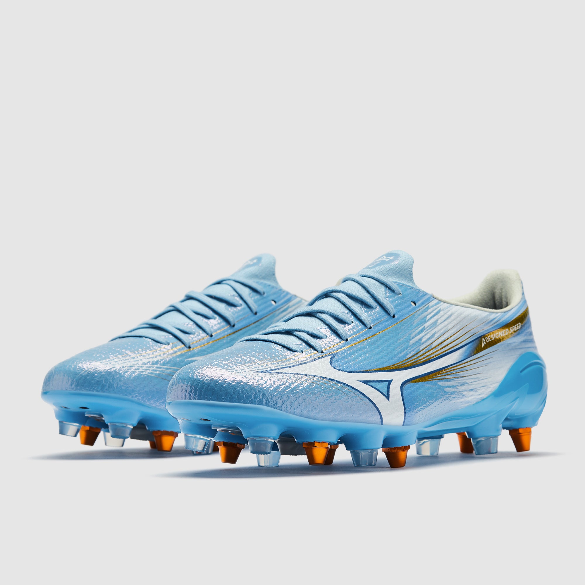Mizuno Alpha III Elite Mix Soft Ground - Celeste/White - Adult Boots
