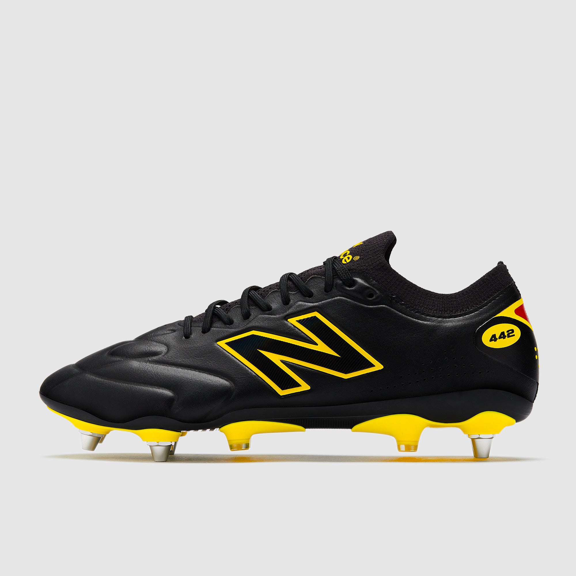 New Balance 442 V3 Elite Knit SG - Black/Punch Yellow/Fire Cracker