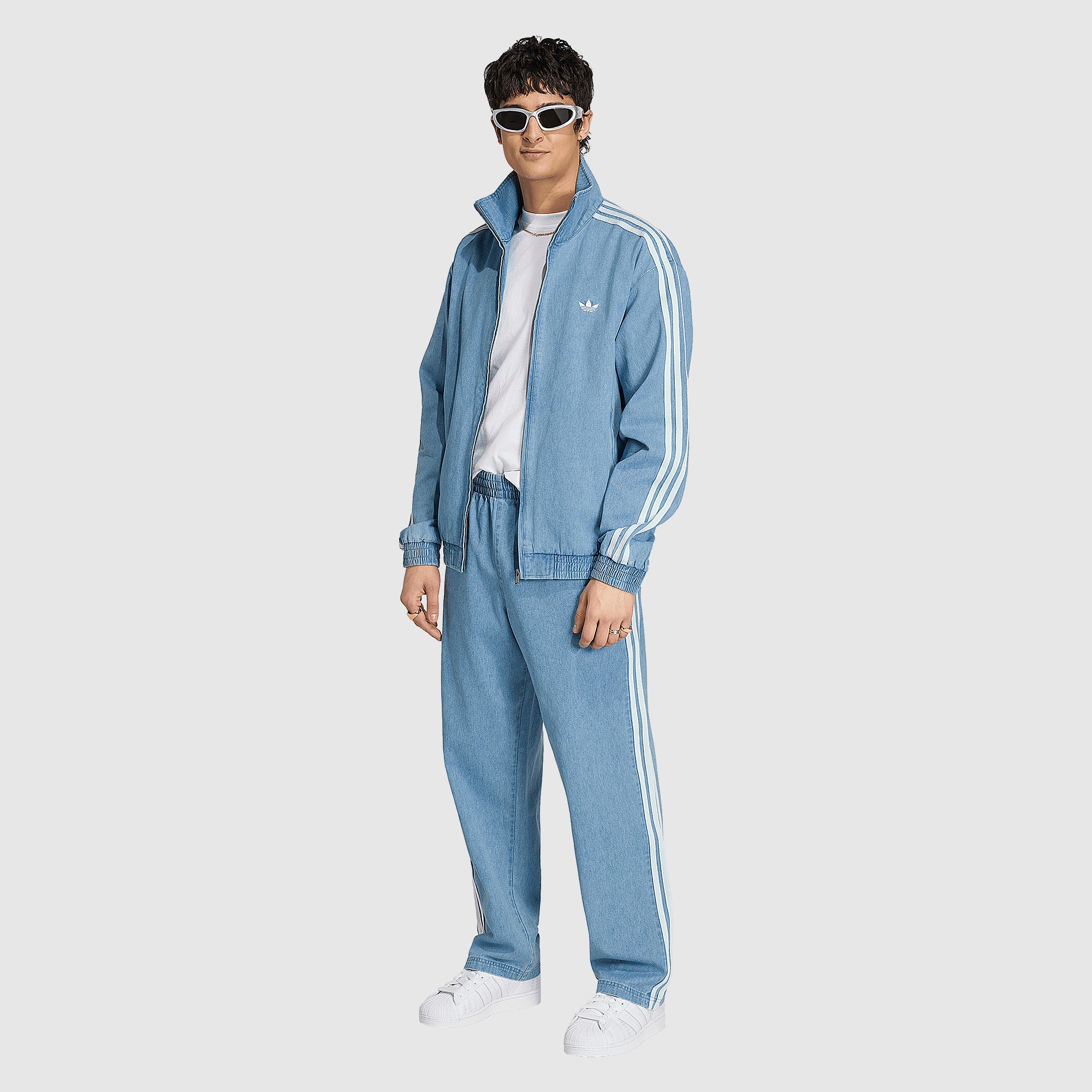 adidas Originals Firebird Denim Track Top - Light Blue - Tops